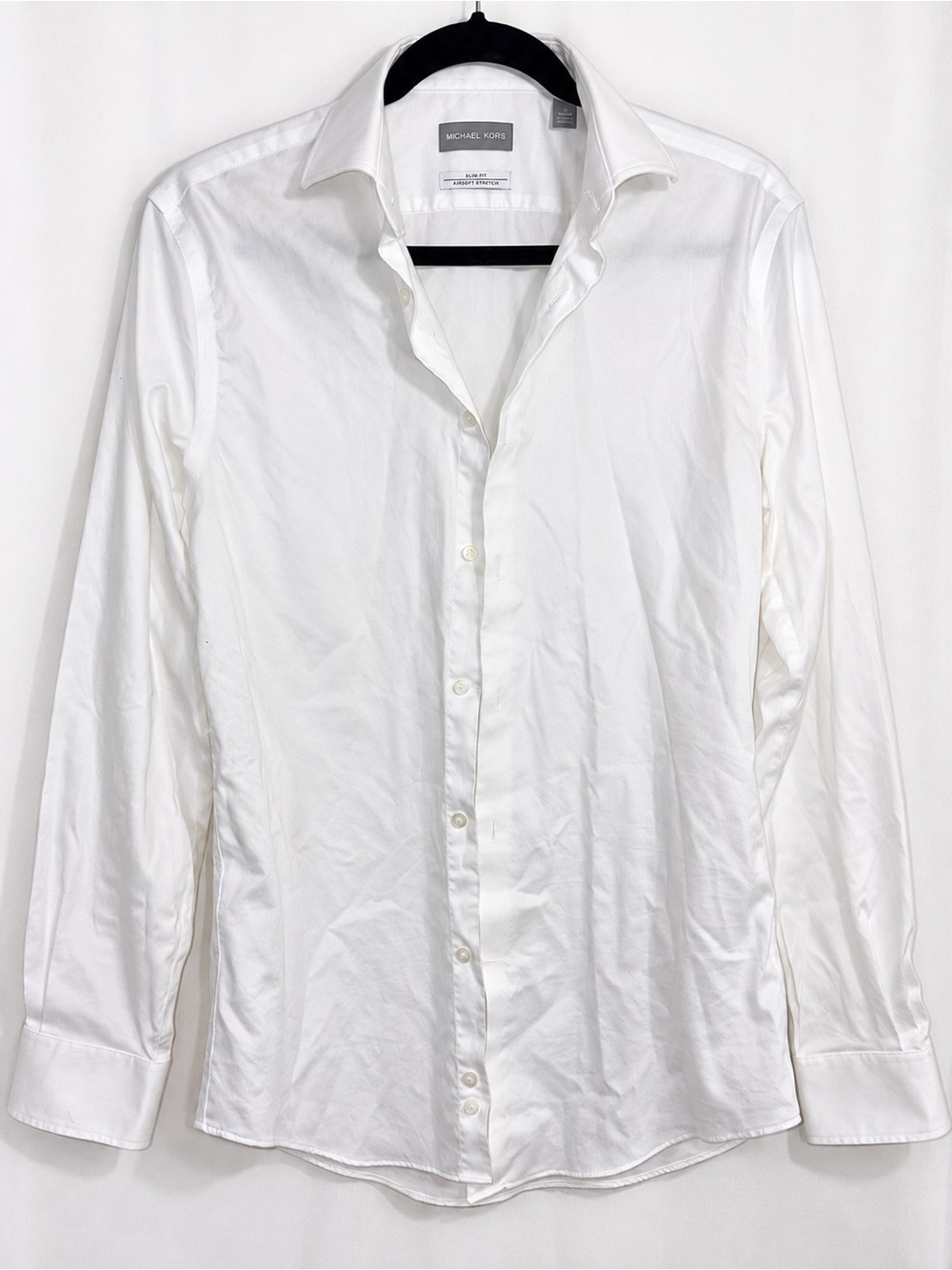 Michael Kors Men's White Slim Fit Airsoft Stretch Dress Shirt 15 32/33